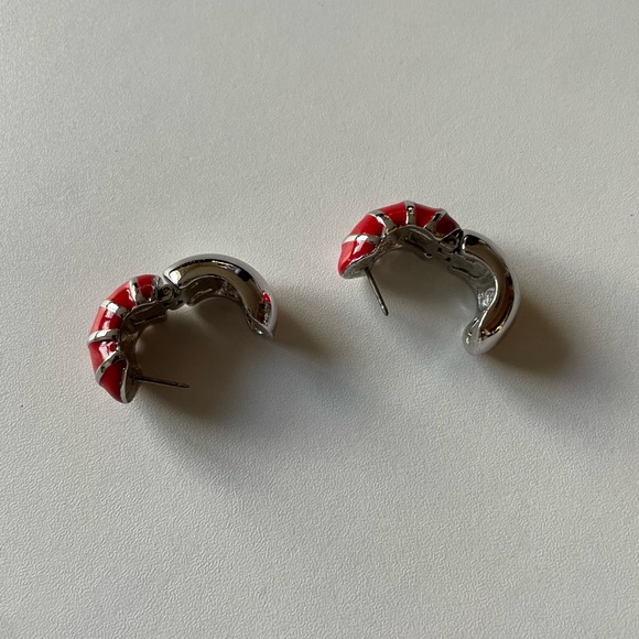 Silver and Red hoop earrings - Picture 2 of 4